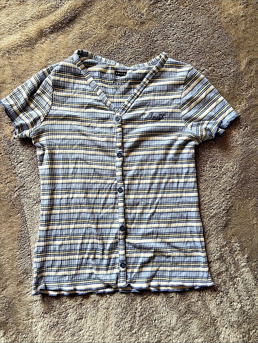 Levi's girls large 12-13 yrs Short Sleeve striped ribbed blue and yellow T Shirt